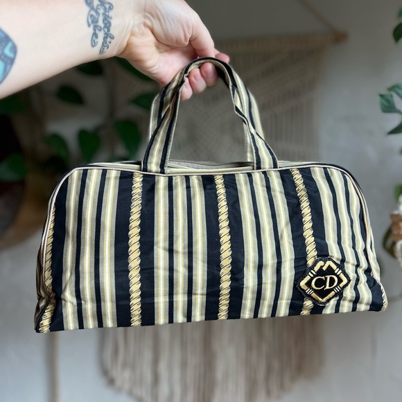 Vintage Christian Dior Vanity Bag CD Logo Stripe Travel Toiletry Case Cosmetic - Picture 13 of 16
